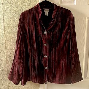 Chico’s  burgundy wine rayon silk velvet jacket chico’s size 2 - L
